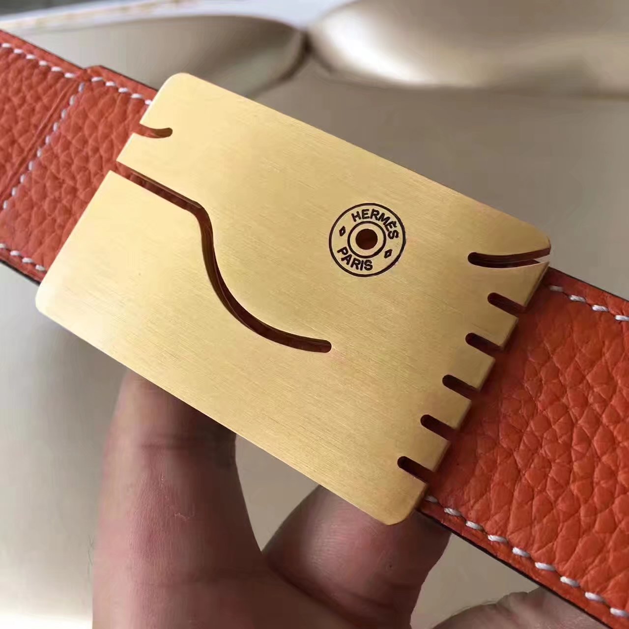 Hermes Leather Reversible Orange Belt With Gold H Buckle 008