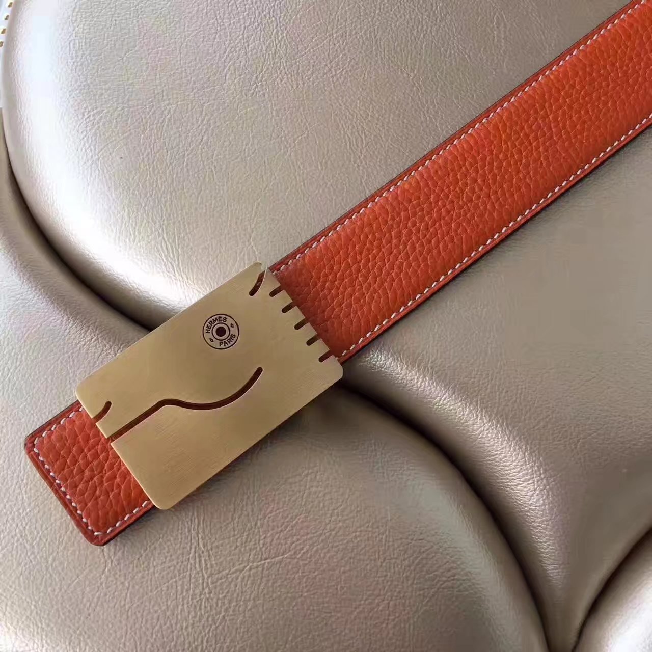 Hermes Leather Reversible Orange Belt With Gold H Buckle 008