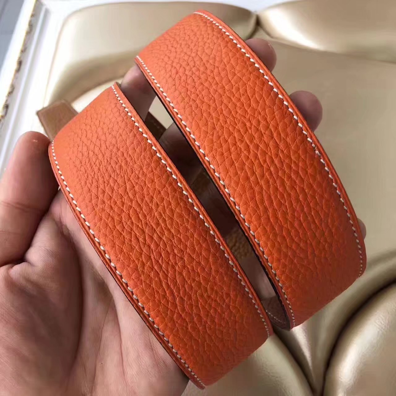 Hermes Leather Reversible Orange Belt With Gold H Buckle 008