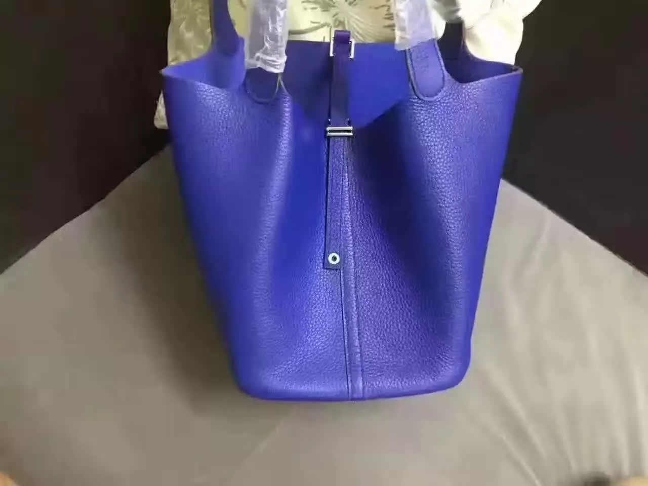 Hermes Picotin Lock Gold Leather Bag Blue