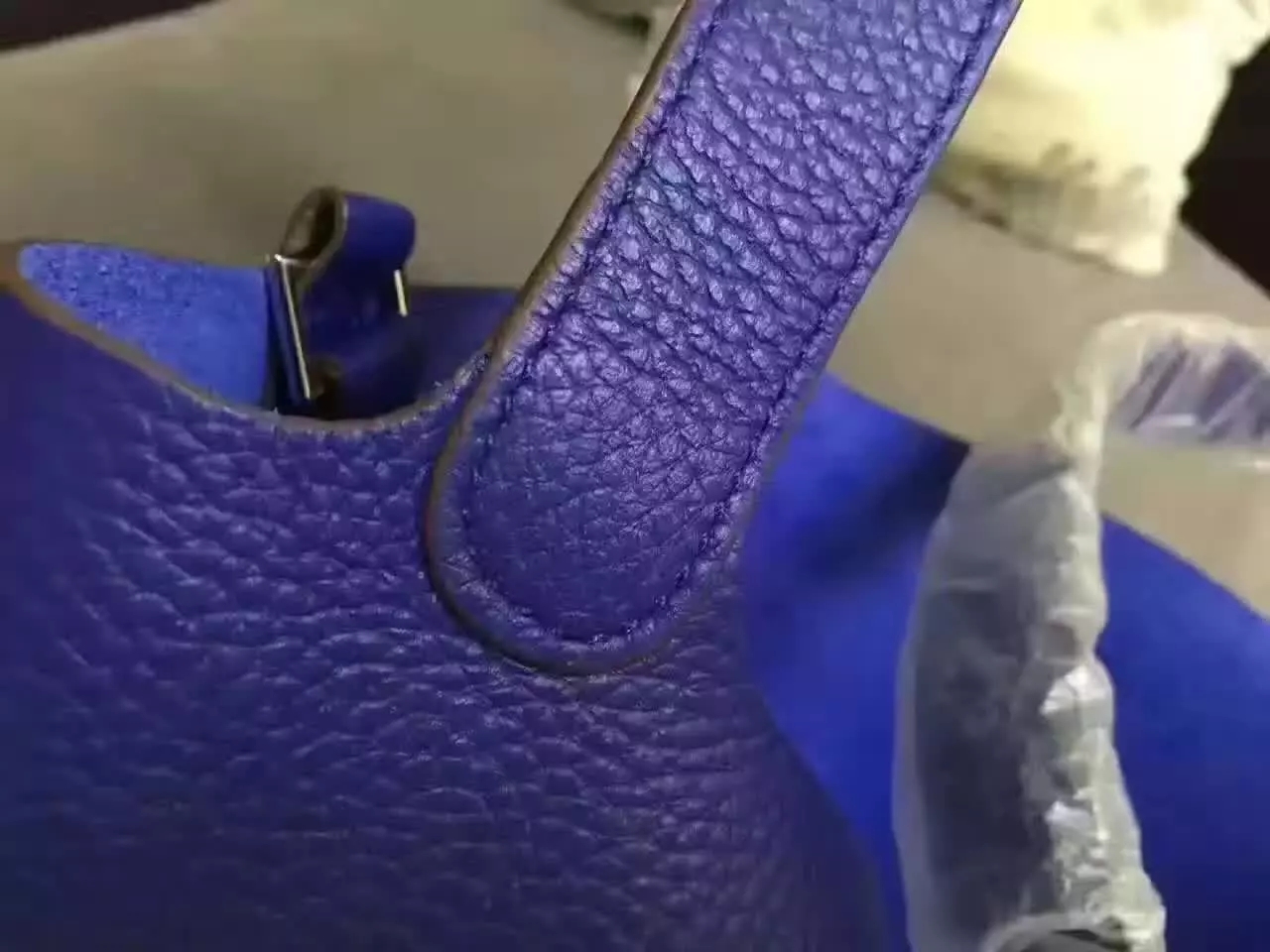 Hermes Picotin Lock Gold Leather Bag Blue