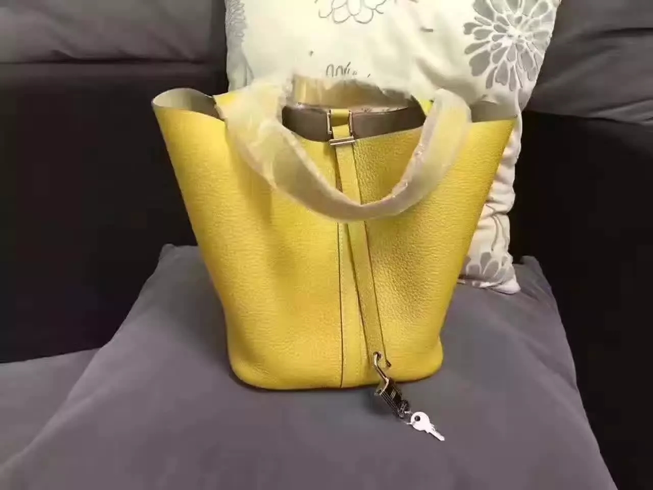 Hermes Picotin Lock Gold Leather Bag Yellow