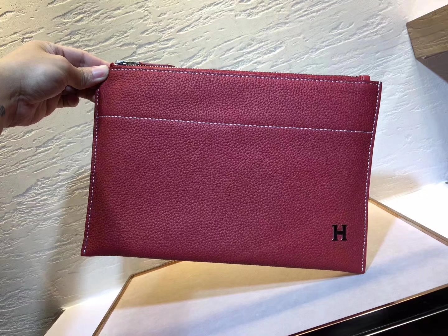 Hermes Togo Leather Women Clutch Bag Red