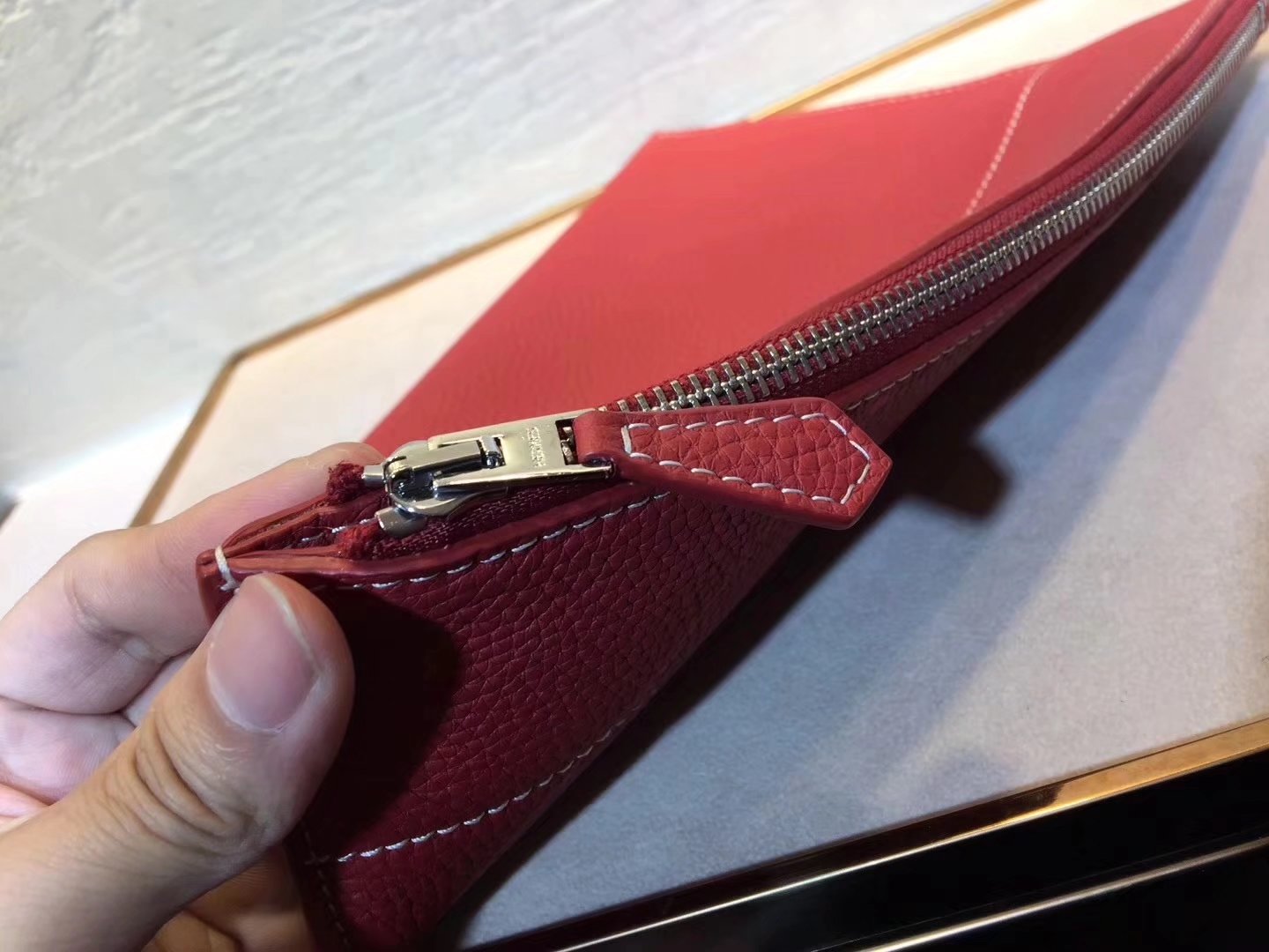 Hermes Togo Leather Women Clutch Bag Red