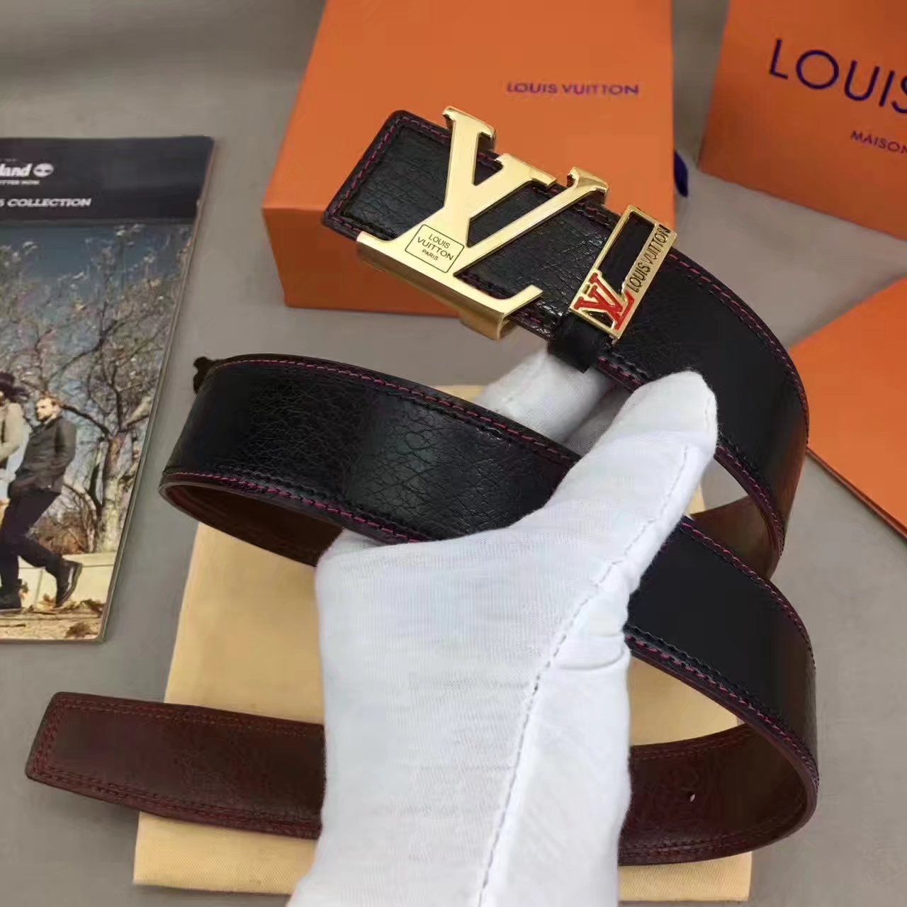 Louis Vuitton Leather Reversible Black Belt 003