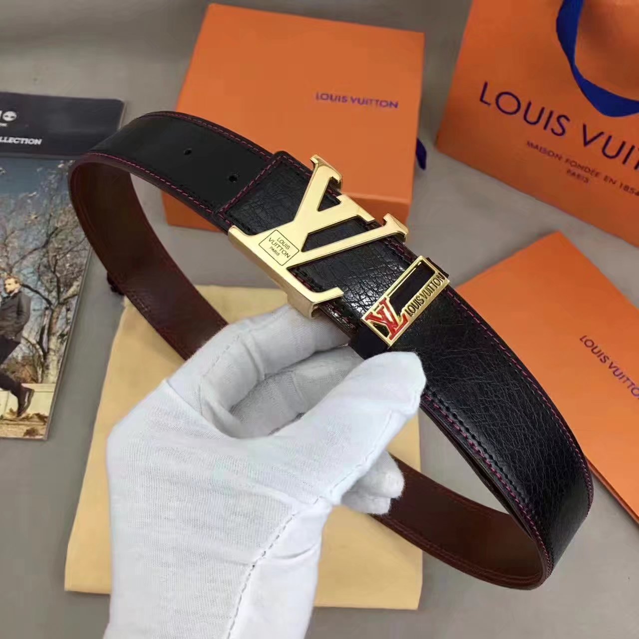 Louis Vuitton Leather Reversible Black Belt 003