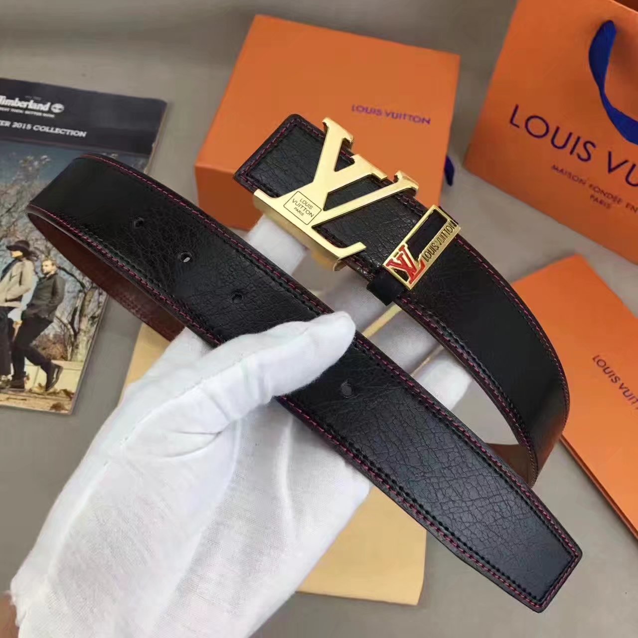 Louis Vuitton Leather Reversible Black Belt 003