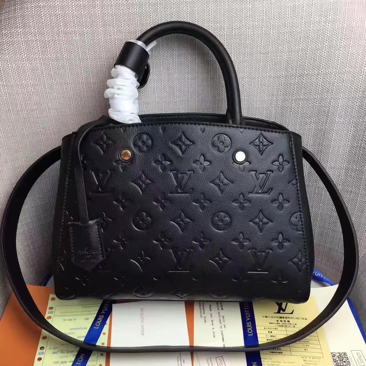 Louis Vuitton M41053 Noir Montaigne BB Monogram Empreinte Leather