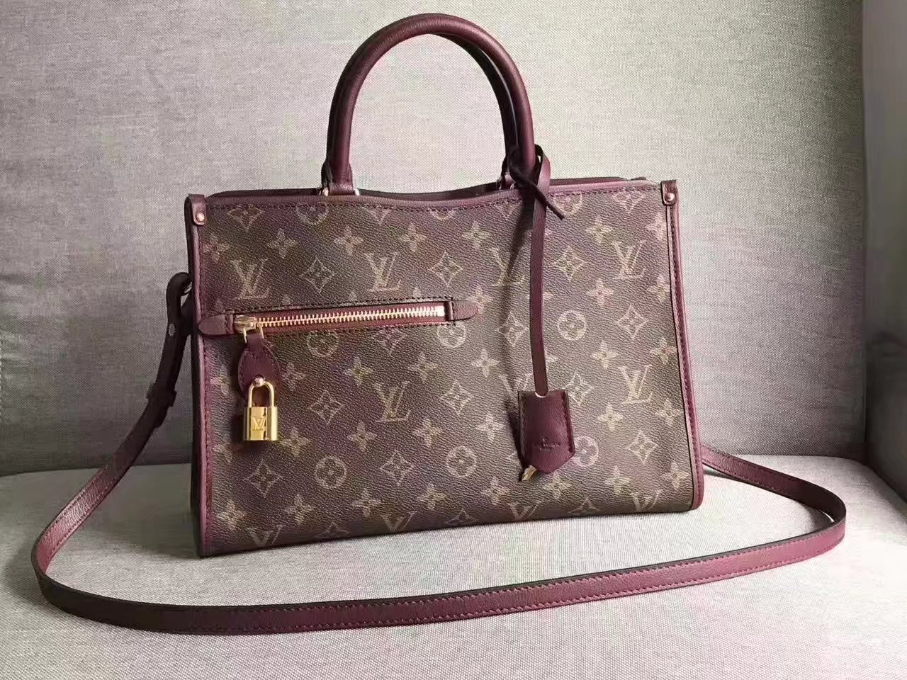 Louis Vuitton M43462 Popincourt PM Monogram Coated Canvas Raisin