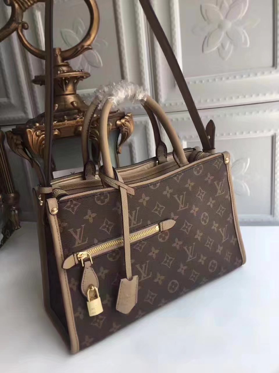 Louis Vuitton M43463 Popincourt PM Monogram Coated Canvas Taupe Glace