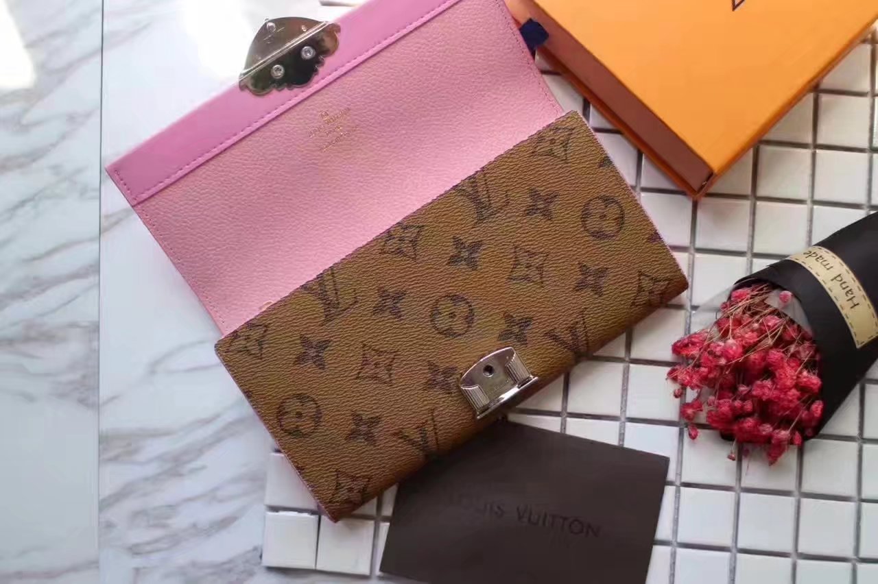 Louis Vuitton M44101 Women Column Clutch Monogram and Pink Leather