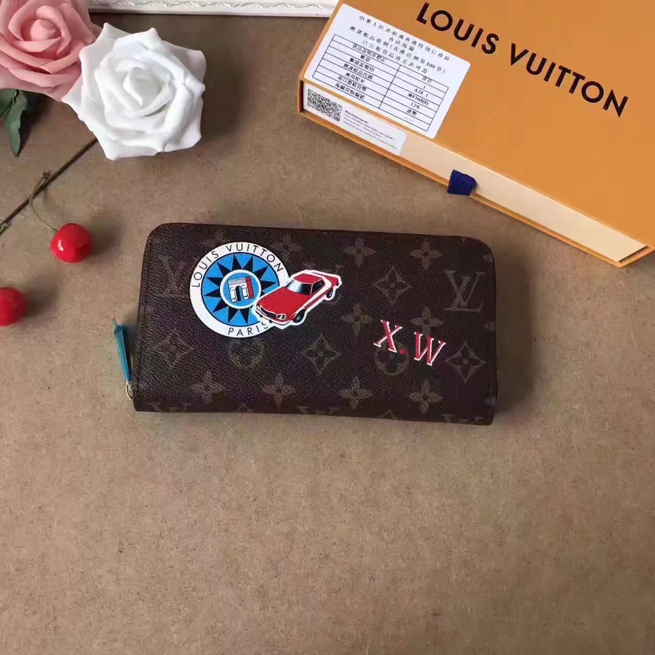 Louis Vuitton M60017 Hotel Stickers Zippy Wallet in Monogram Coated Canvas