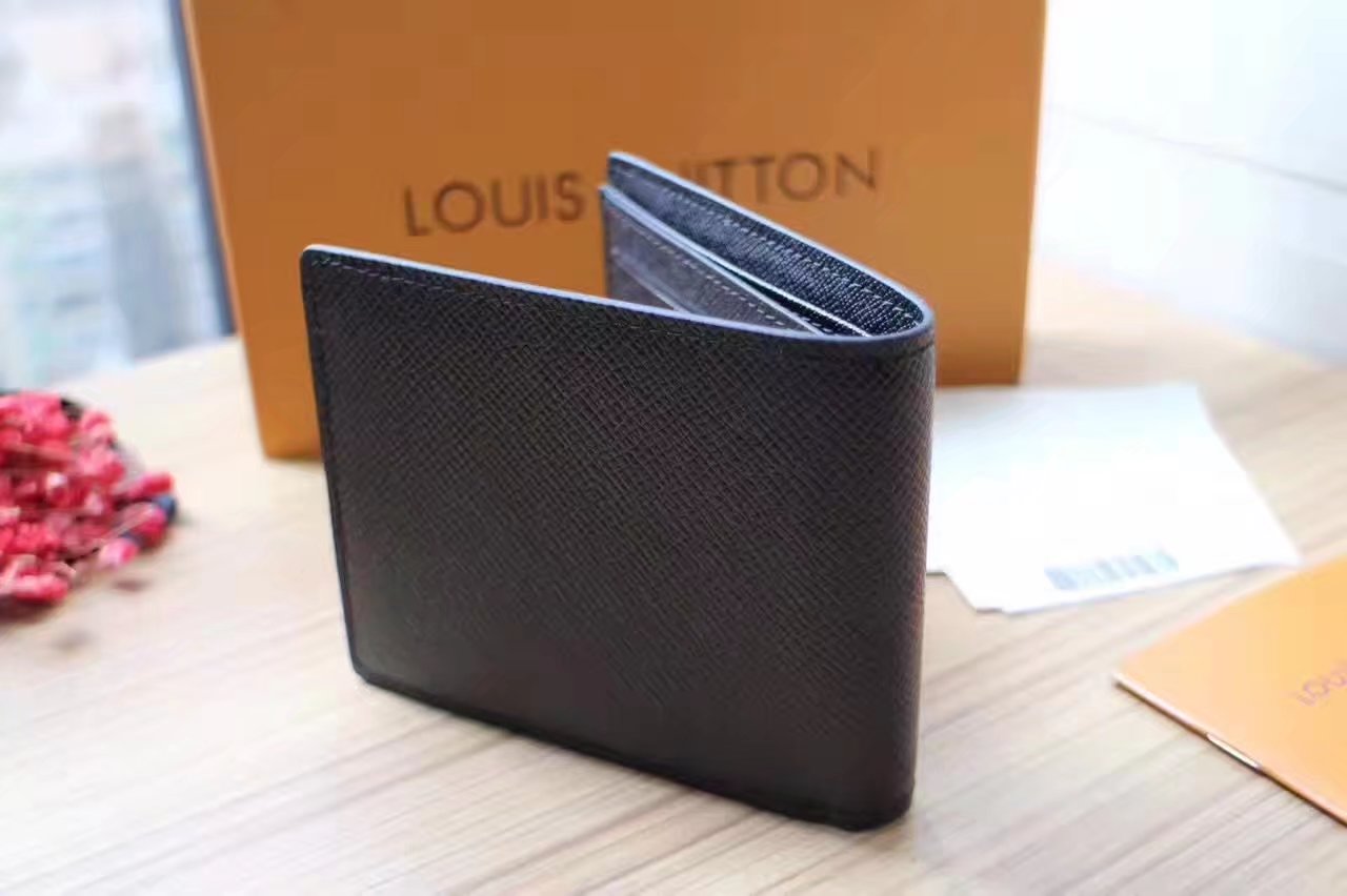 Louis Vuitton M64014 Multiple Wallet Ardoise Taiga Leather Stripe