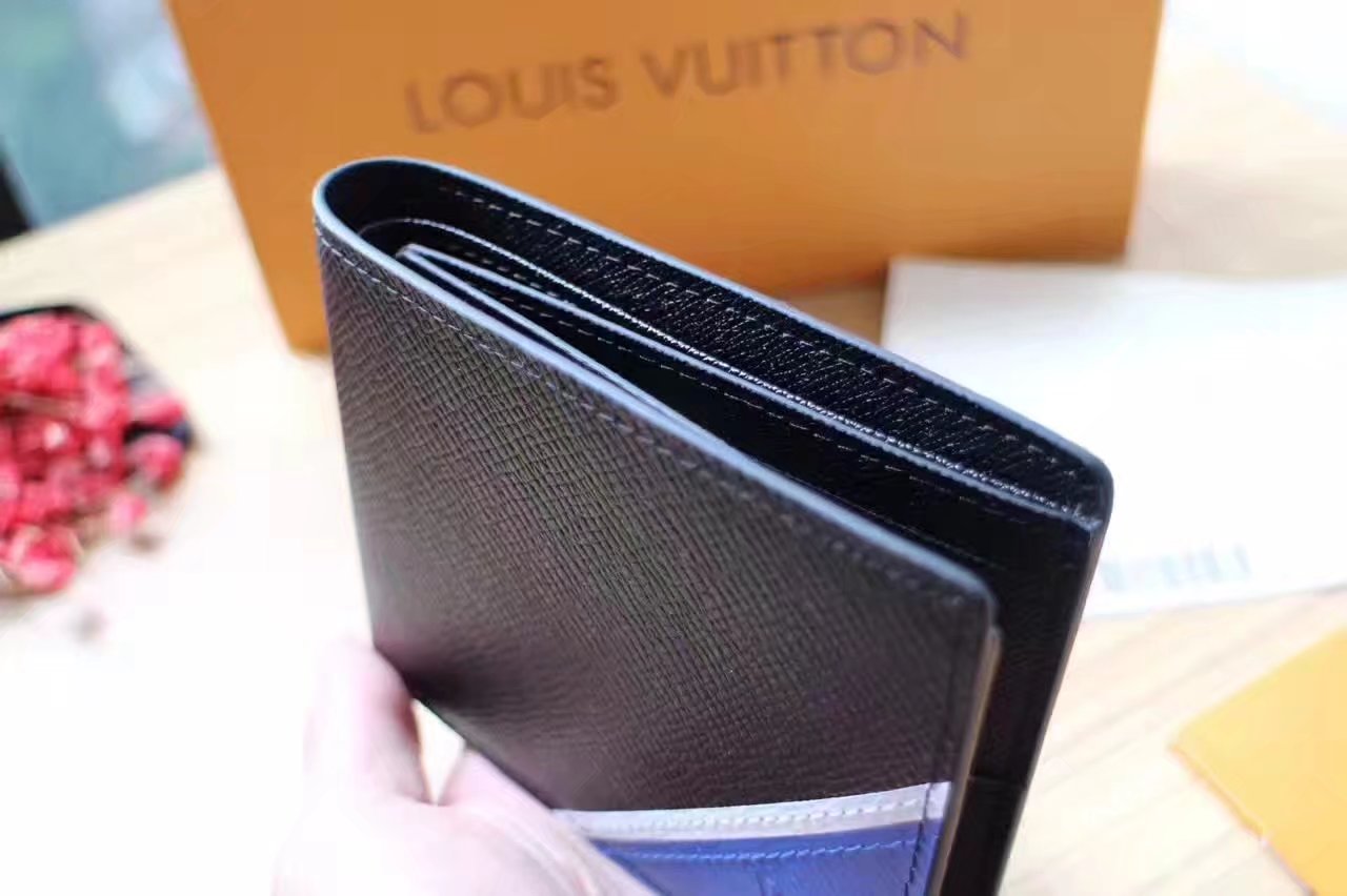 Louis Vuitton M64014 Multiple Wallet Ardoise Taiga Leather Stripe