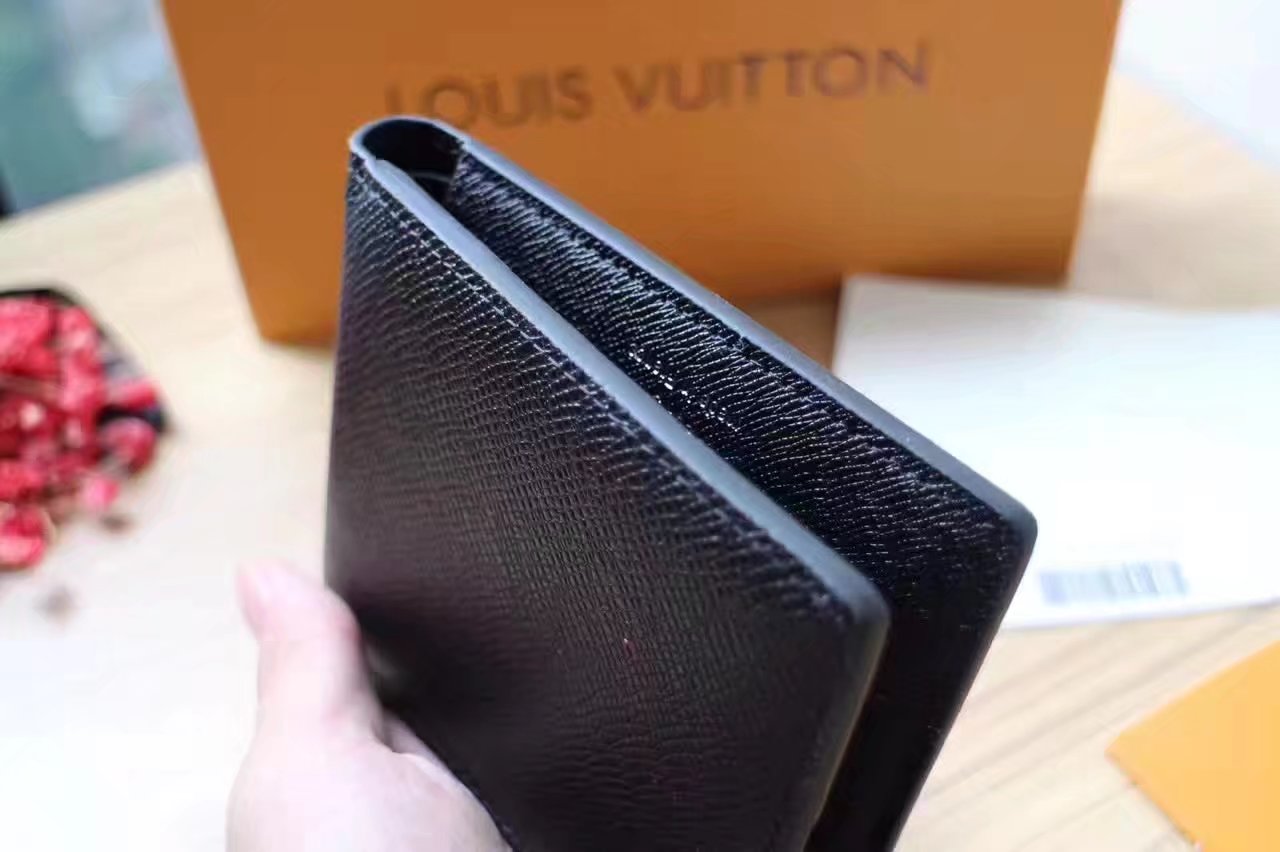 Louis Vuitton M64014 Multiple Wallet Ardoise Taiga Leather Stripe