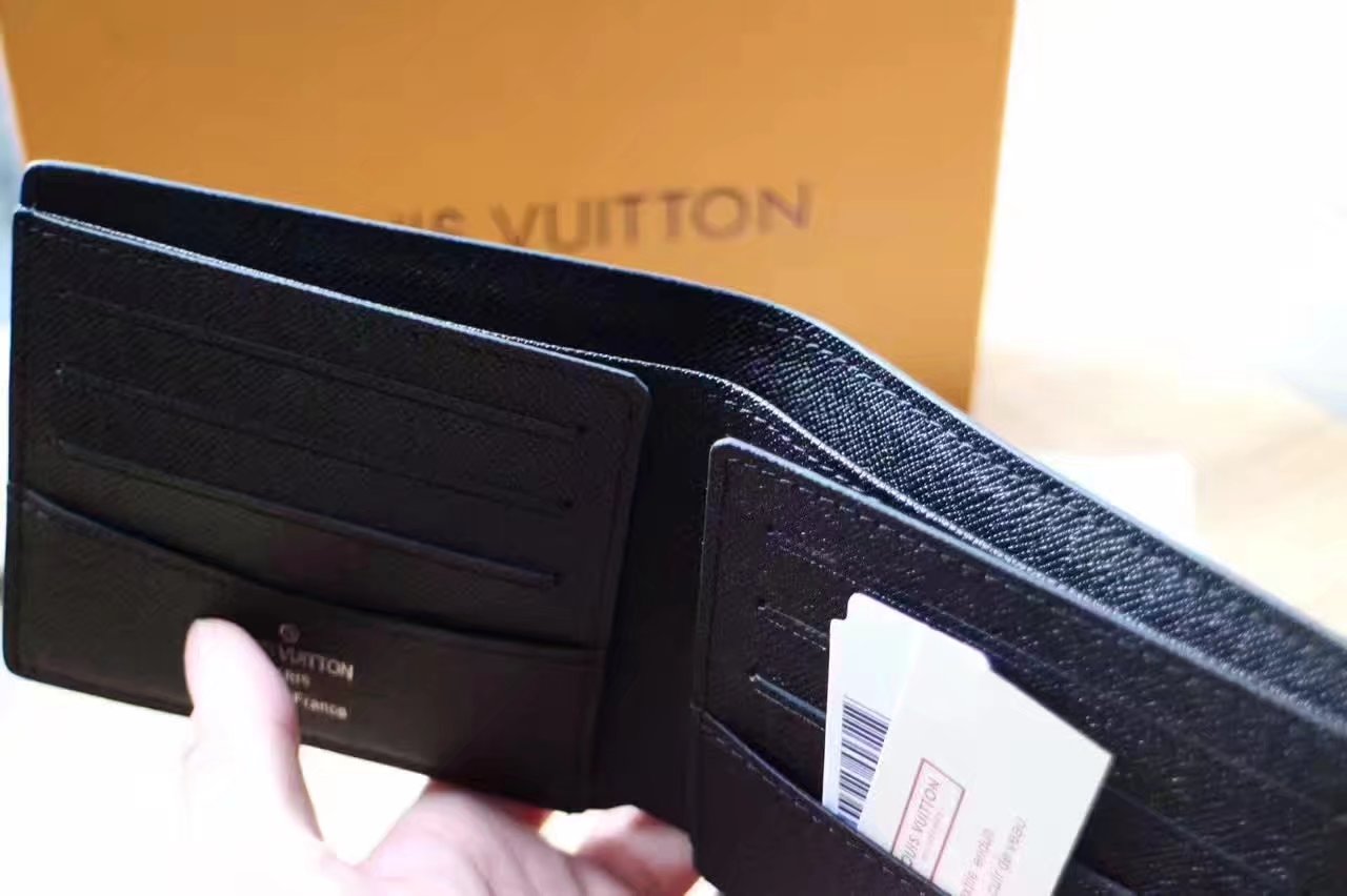 Louis Vuitton M64014 Multiple Wallet Ardoise Taiga Leather Stripe