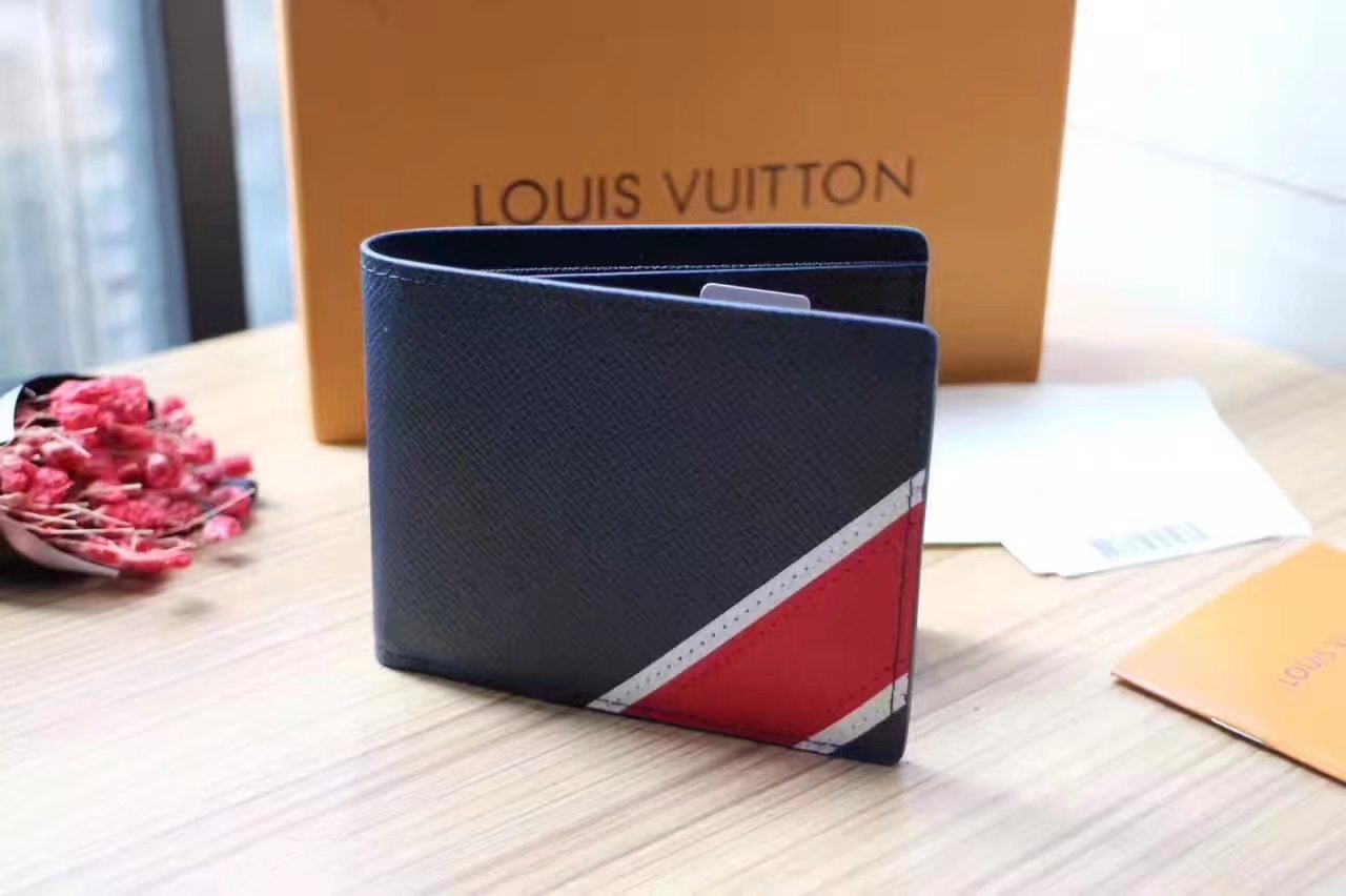 Louis Vuitton M64015 Multiple Wallet Ocean Taiga Leather Stripe