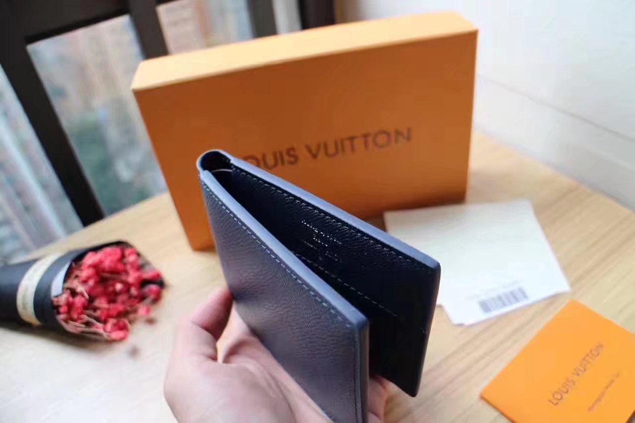 Louis Vuitton M64015 Multiple Wallet Ocean Taiga Leather Stripe