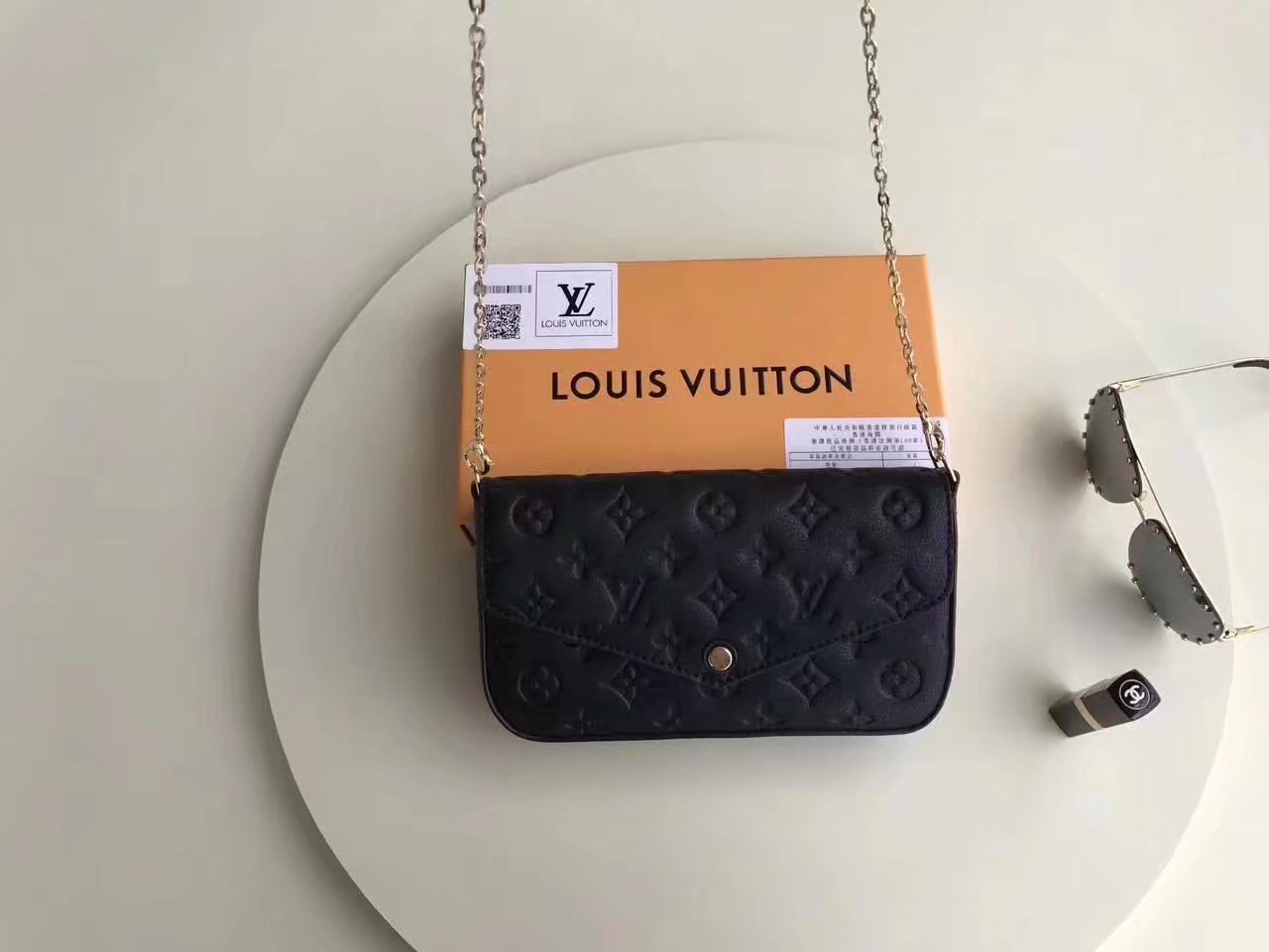 Louis Vuitton M64064 Pochette Felicie Noir Monogram Empreinte Leather