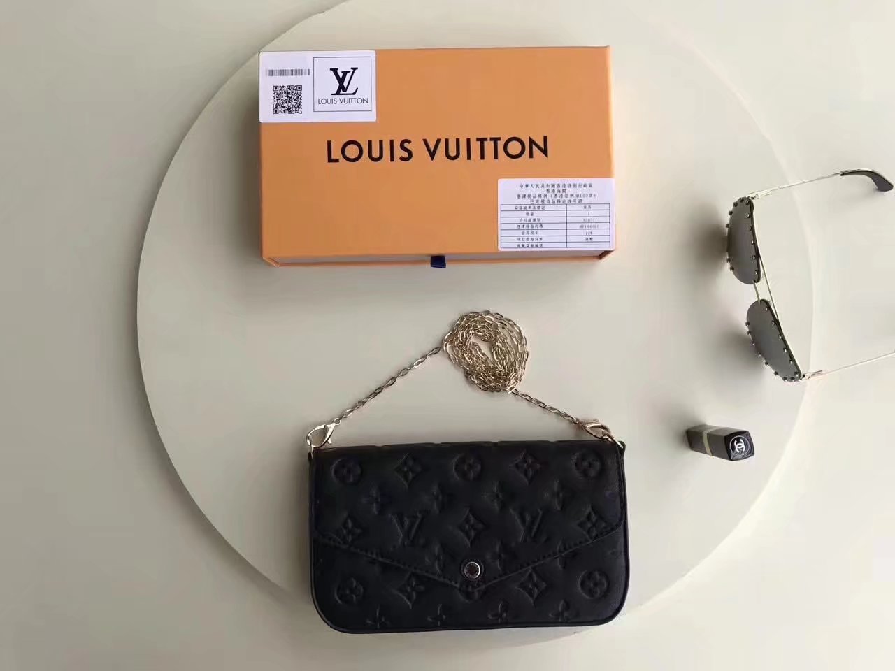 Louis Vuitton M64064 Pochette Felicie Noir Monogram Empreinte Leather