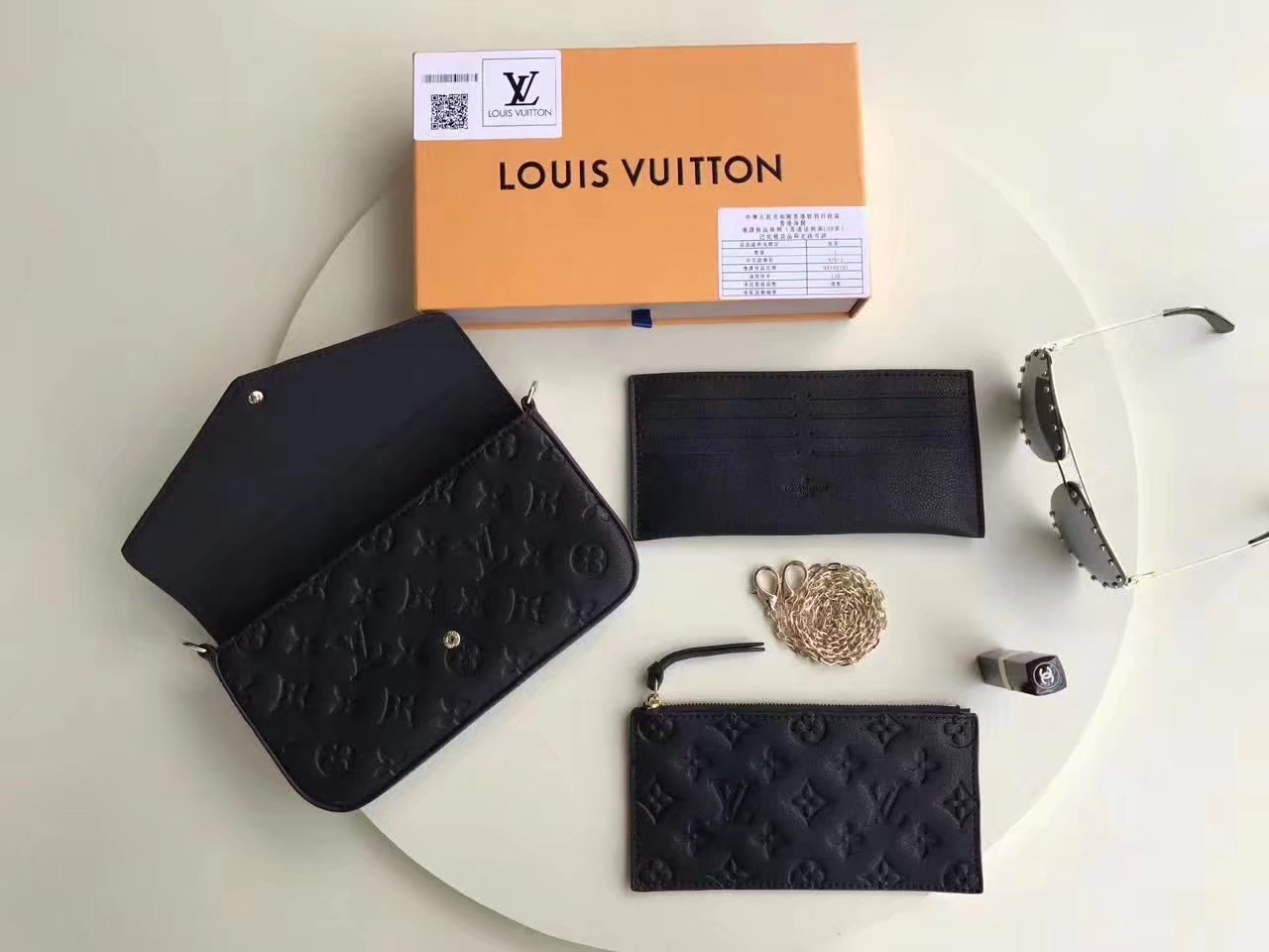 Louis Vuitton M64064 Pochette Felicie Noir Monogram Empreinte Leather