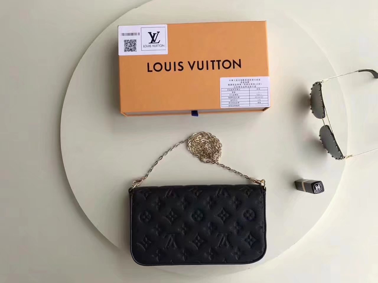 Louis Vuitton M64064 Pochette Felicie Noir Monogram Empreinte Leather