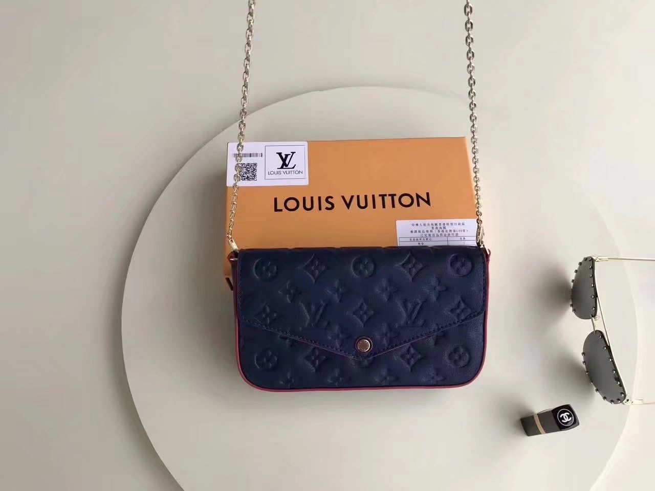 Louis Vuitton M64099 Pochette Felicie Marine Rouge Monogram Empreinte Leather