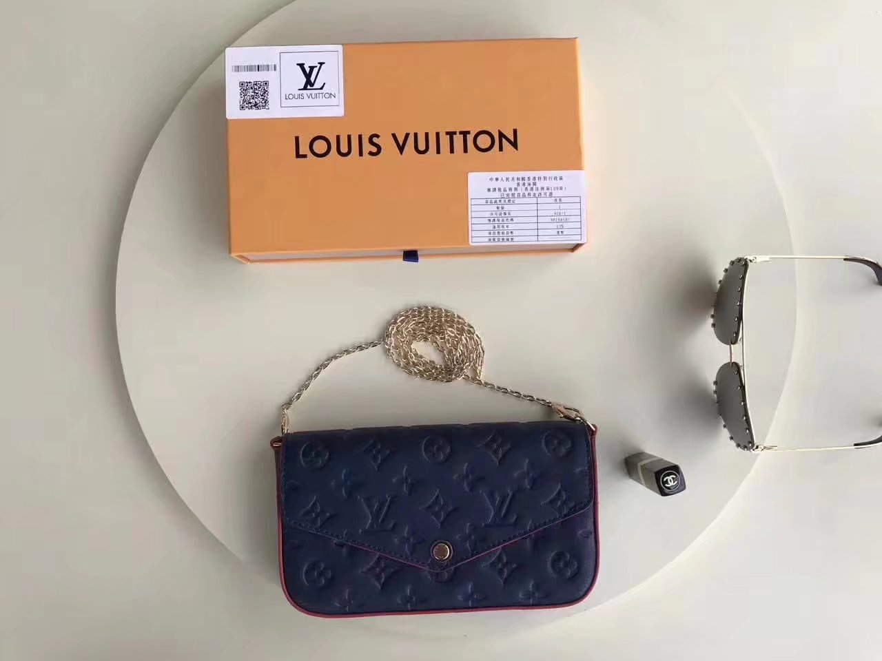 Louis Vuitton M64099 Pochette Felicie Marine Rouge Monogram Empreinte Leather