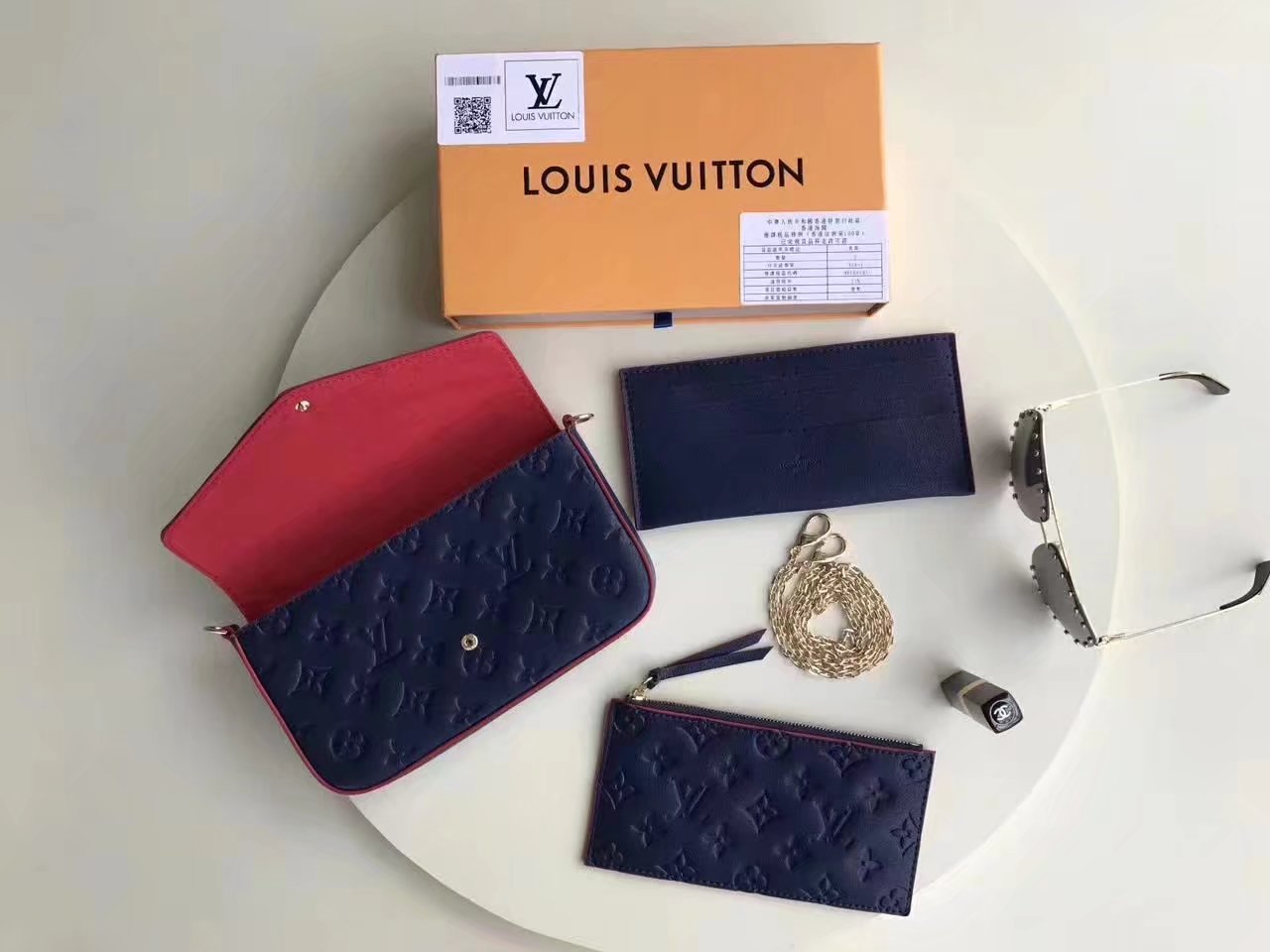 Louis Vuitton M64099 Pochette Felicie Marine Rouge Monogram Empreinte Leather