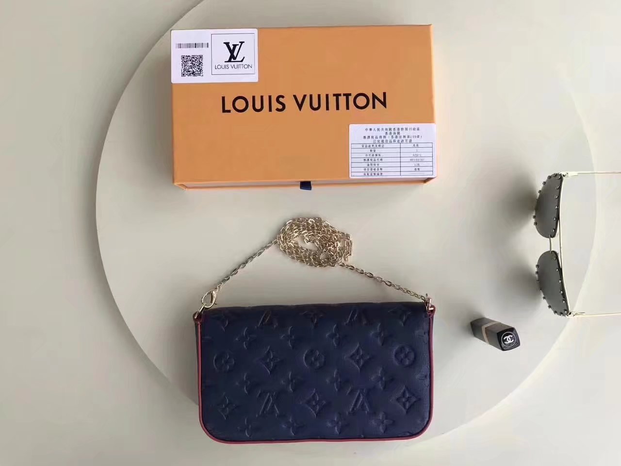 Louis Vuitton M64099 Pochette Felicie Marine Rouge Monogram Empreinte Leather