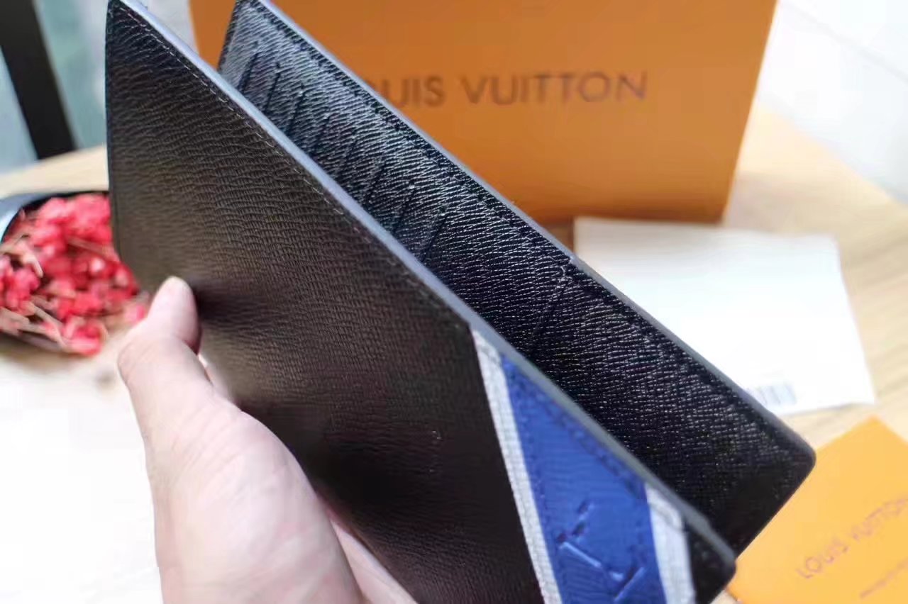 Louis Vuitton Multiple Long Wallet Ardoise Taiga Leather Stripe