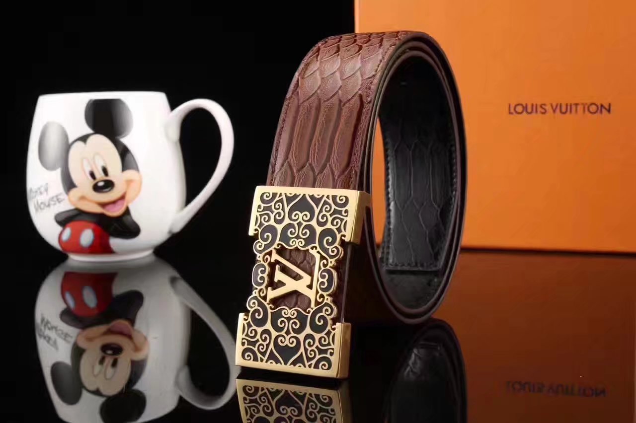 Louis Vuitton Snake Stripe Leather Reversible Brown Belt 004