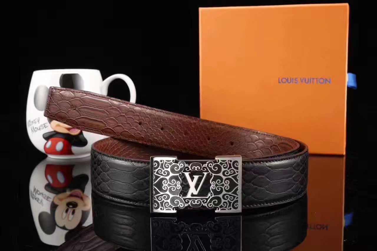 Louis Vuitton Snake Stripe Leather Reversible Brown Belt 004