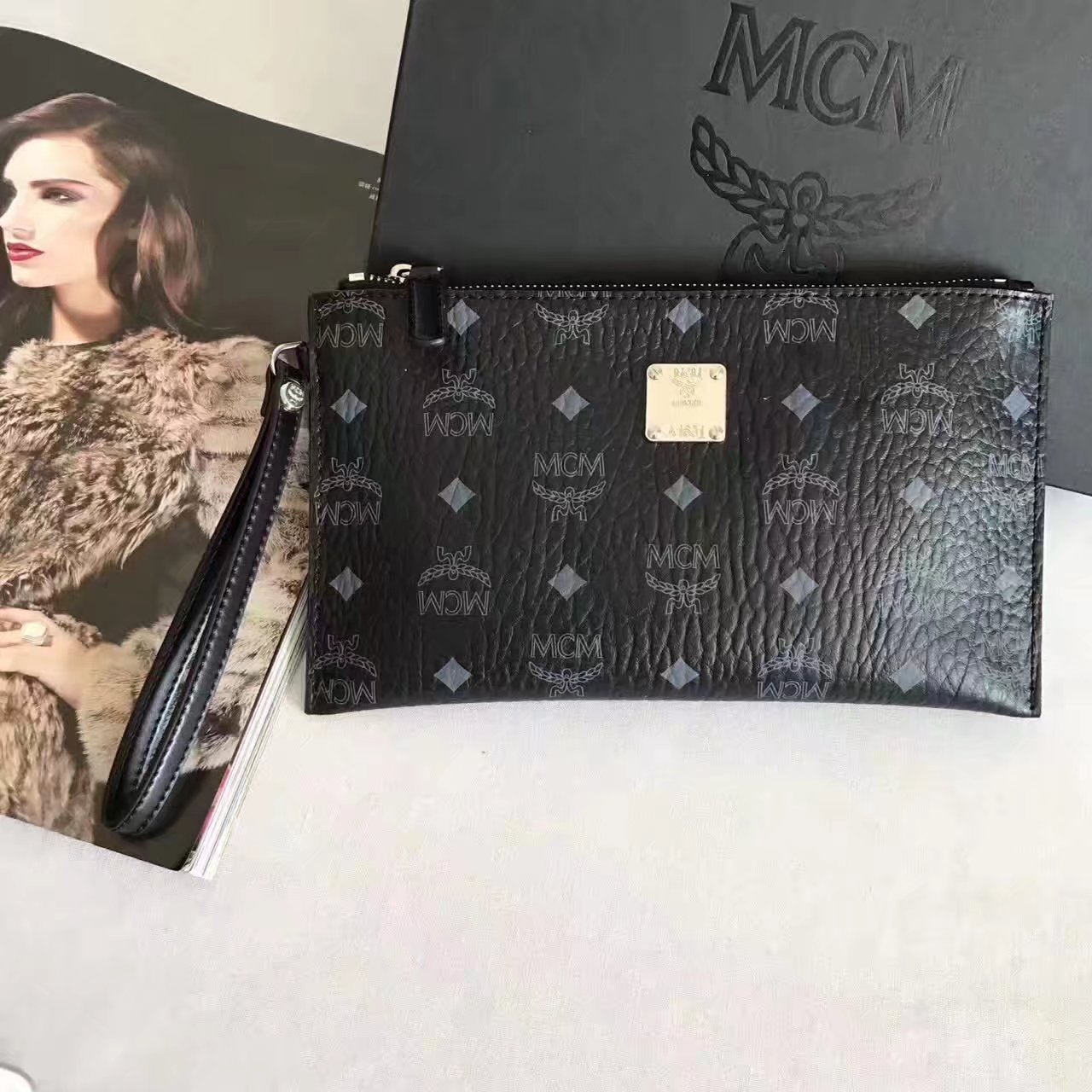 MCM Stark Pouch With Wristlet Black