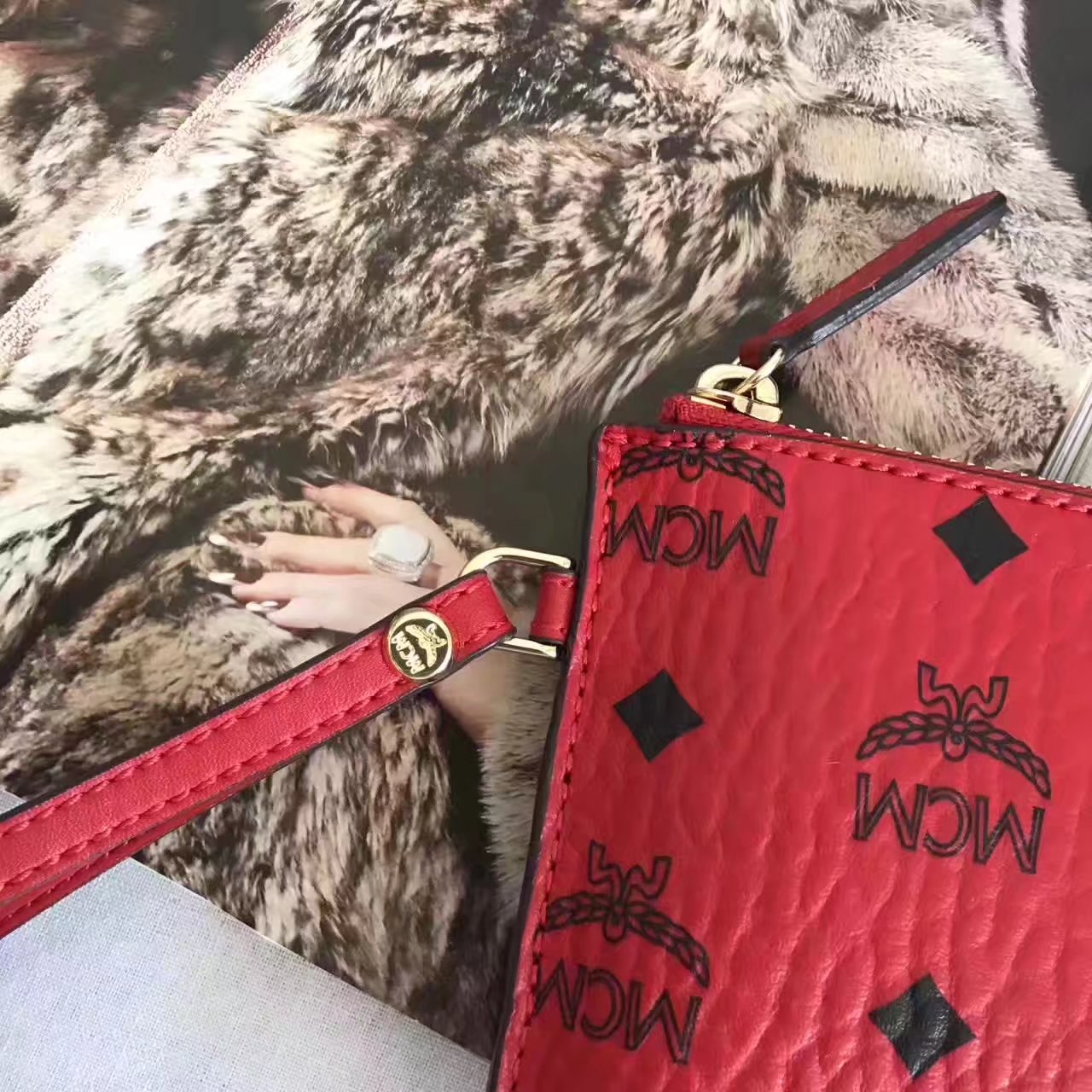 MCM Stark Pouch With Wristlet Red