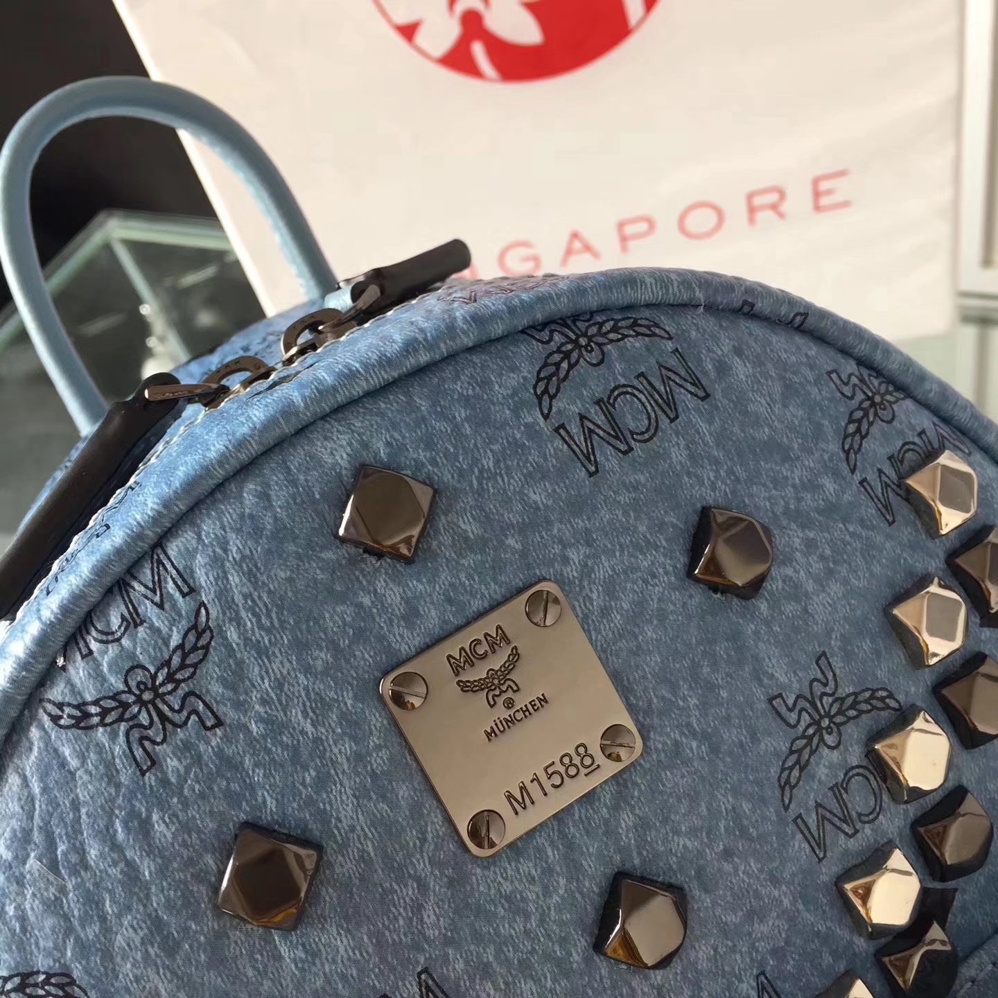 MCM Women Stark Backpack In Studded Visetos 3Size Blue