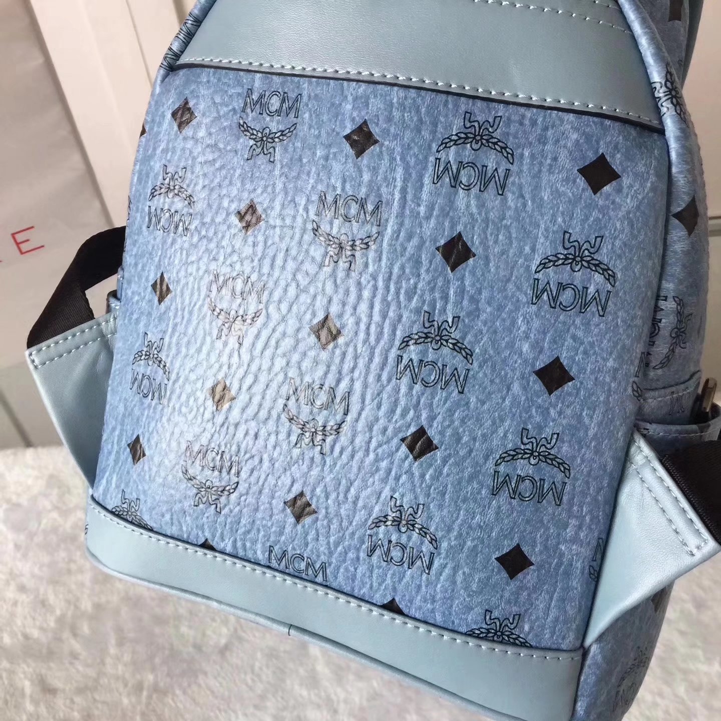 MCM Women Stark Backpack In Studded Visetos 3Size Blue