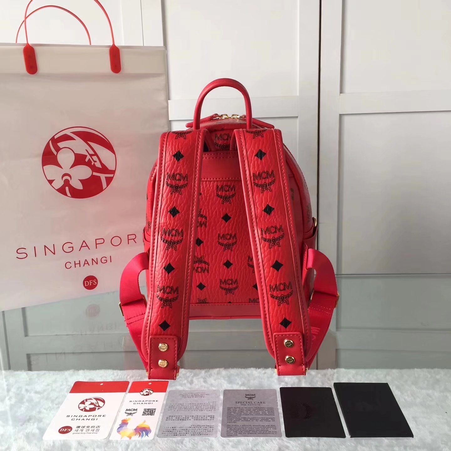 MCM Women Stark Backpack In Studded Visetos 3Size Red