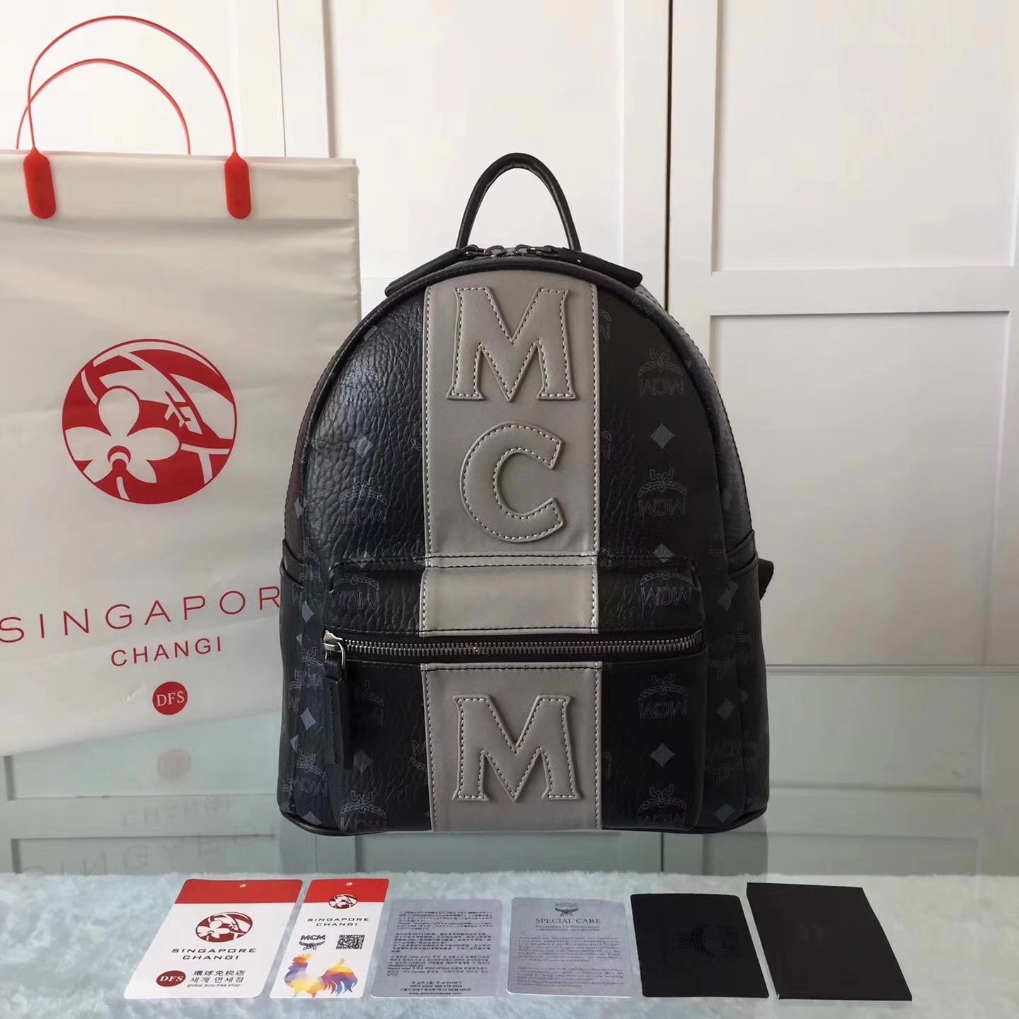 MCM Women Visetos Stark Strip Backpack Black