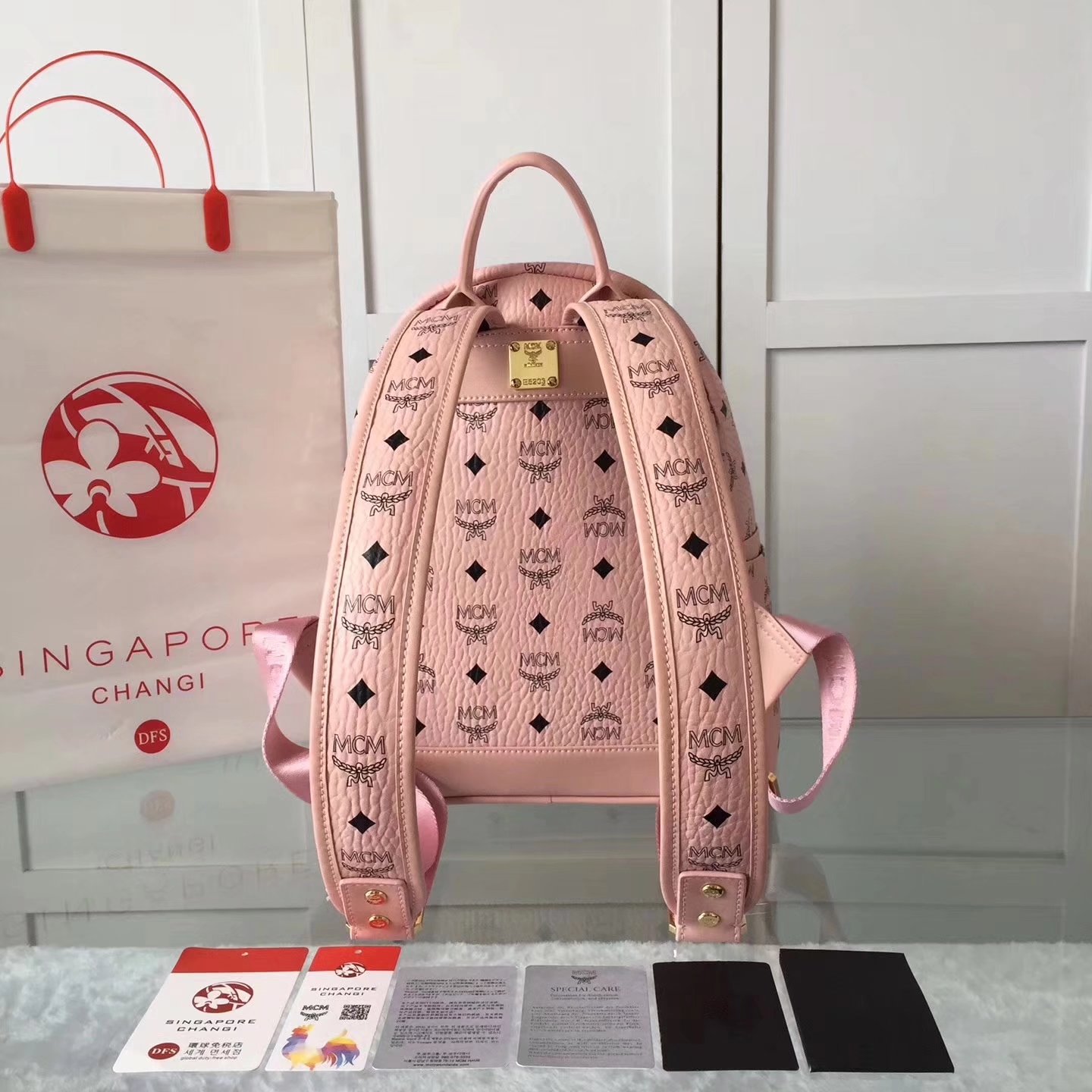 MCM Women Visetos Stark Strip Backpack Pink