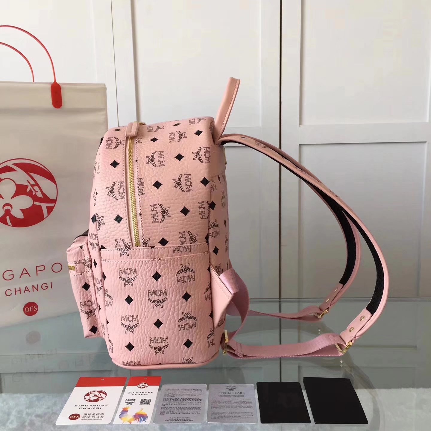 MCM Women Visetos Stark Strip Backpack Pink