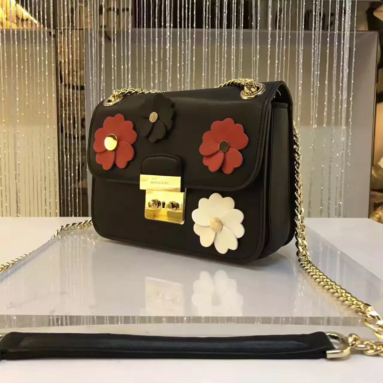 MK Sloan Floral Applique Shoulder Bag Black