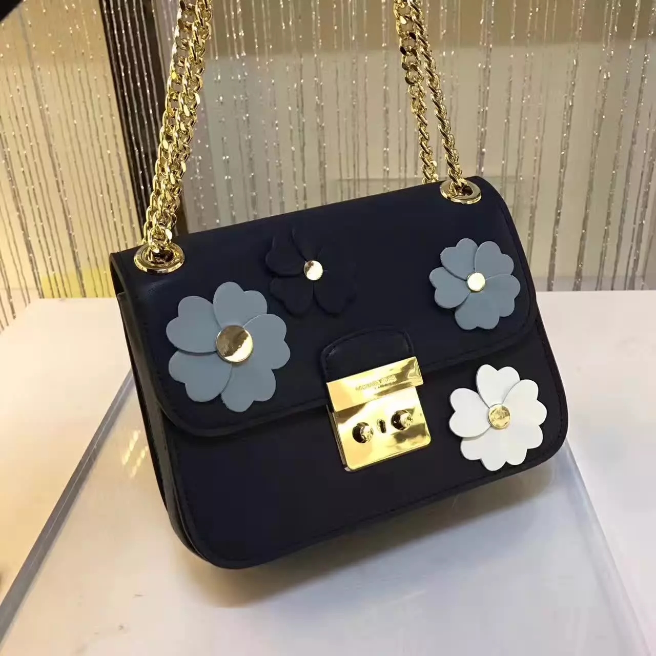 MK Sloan Floral Applique Shoulder Bag Blue