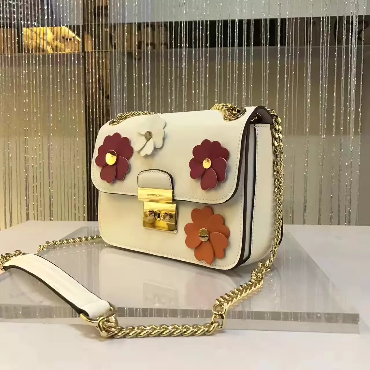 MK Sloan Floral Applique Shoulder Bag White