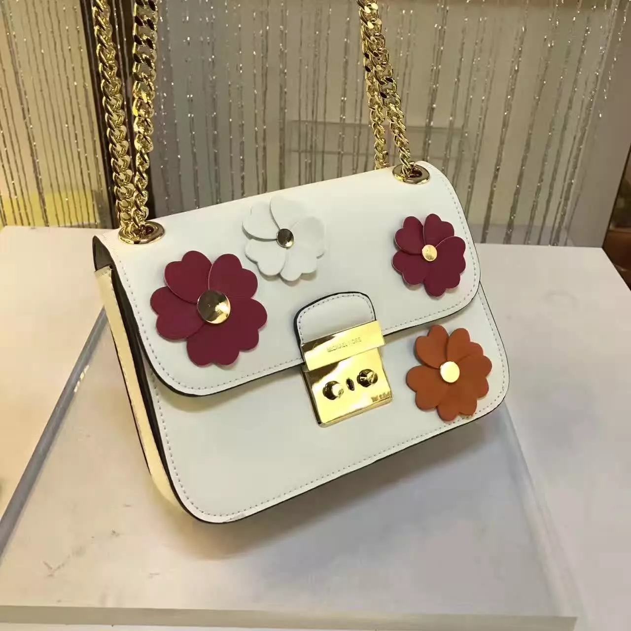 MK Sloan Floral Applique Shoulder Bag White