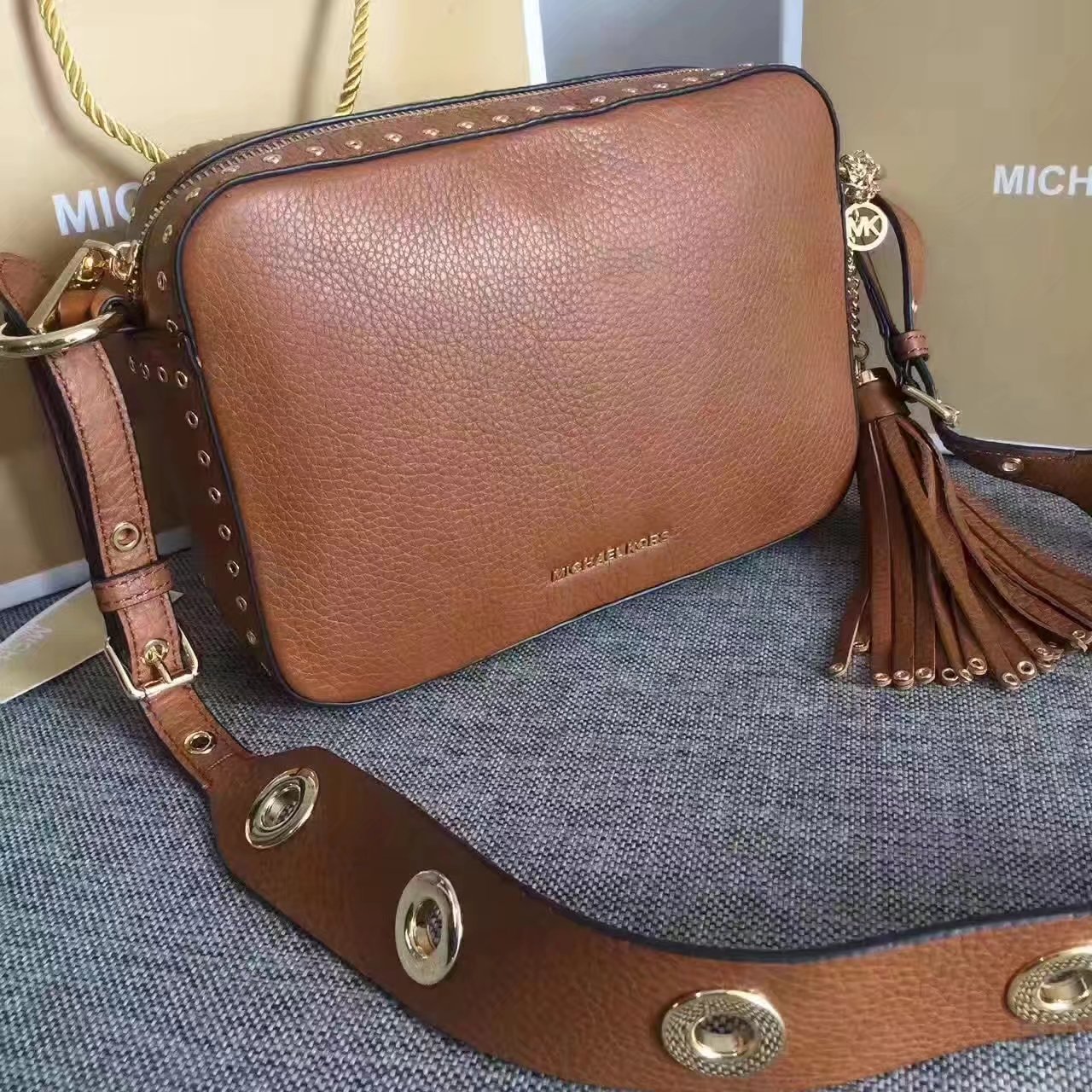 Michael Kors Brooklyn Large Suede Camera Bag Brown