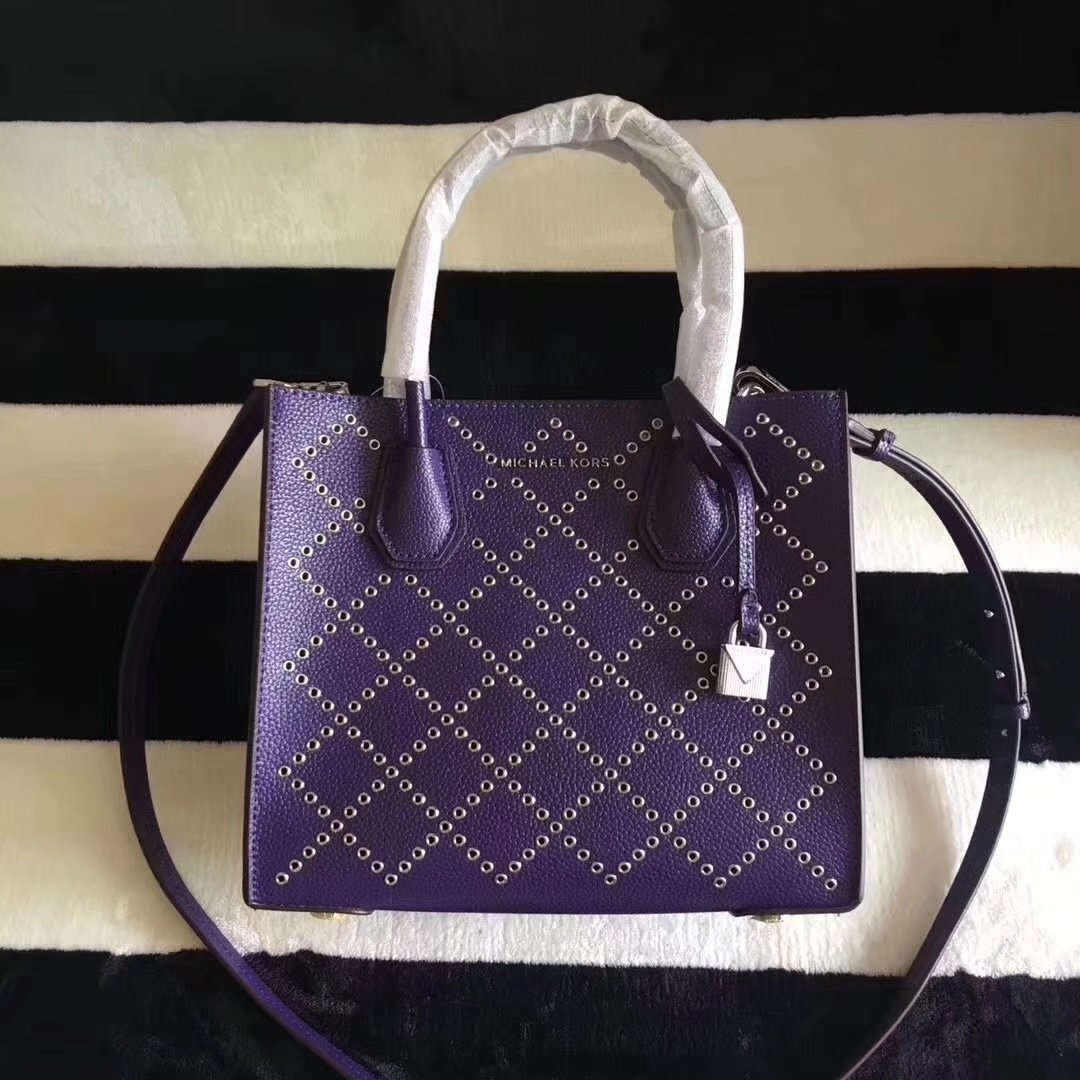 Michael Kors Mercer Grommeted Leather Tote Bag Iris