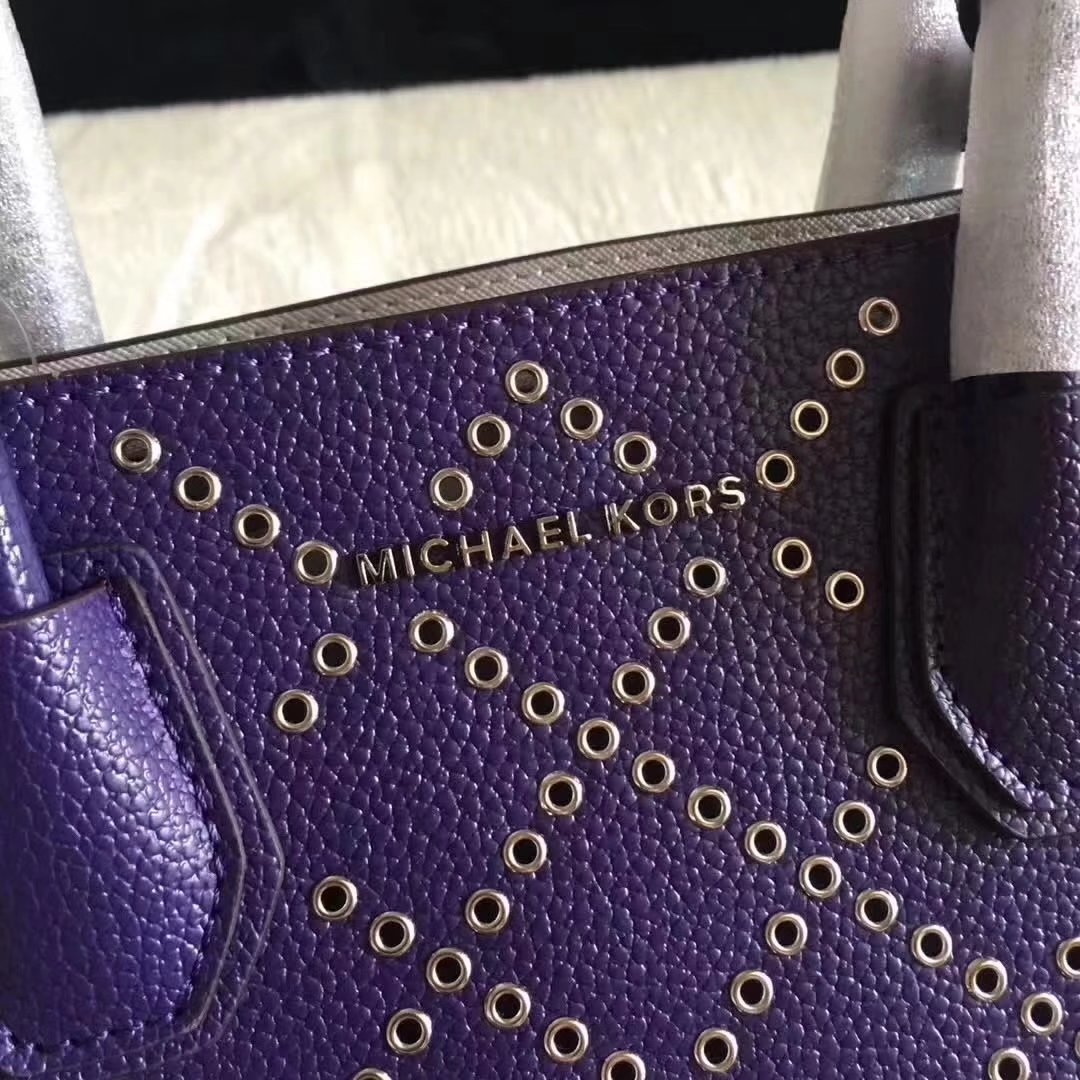 Michael Kors Mercer Grommeted Leather Tote Bag Iris