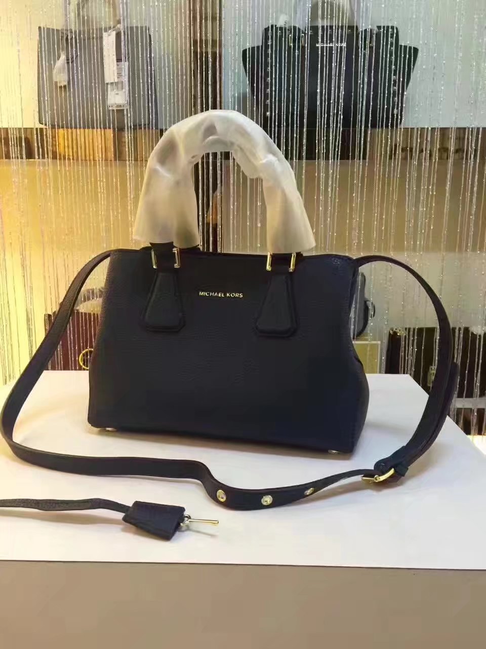 Michael Kors Mercer Large Color-Block Patent Leather Blue