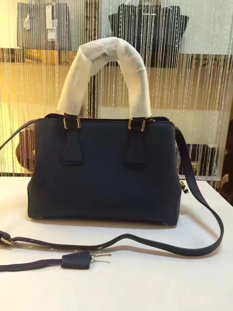 Michael Kors Mercer Large Color-Block Patent Leather Blue